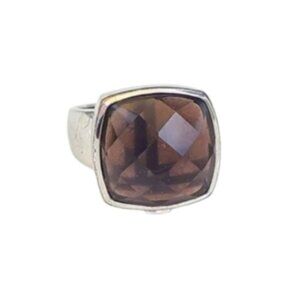 Vintage CHUNKY Sterling Silver 925 Square Smoky Quartz Cocktail Ring Size 7